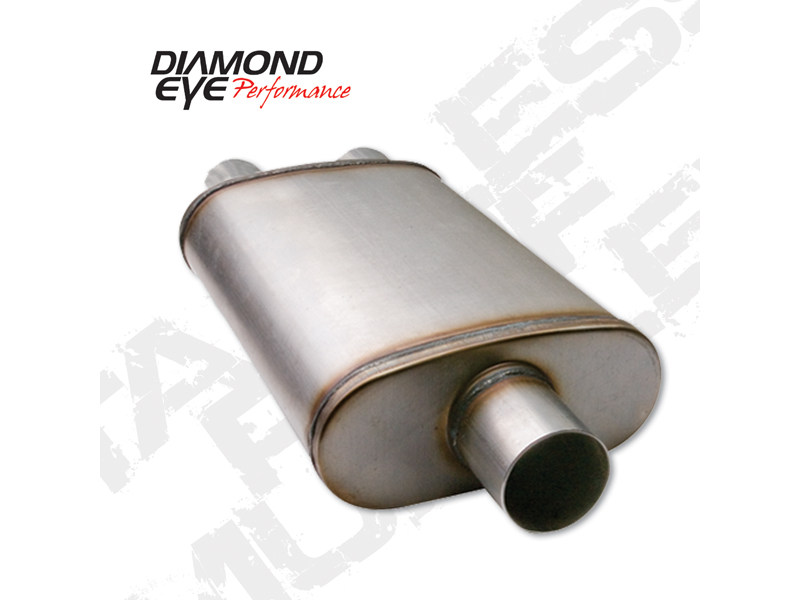 Diesel Exhaust Muffler 28 Inch Oval 3.5 Inch Single Inlet/Dual Outlet Stainless Exhaust Muffler Performance Perforated Diamond Eye