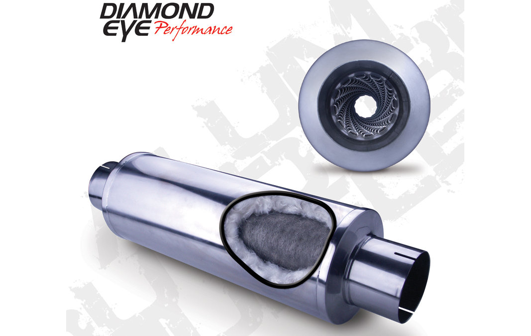 Diesel Exhaust Muffler 4 Inch Inlet/Outlet Louvered Packed Muffler 24 Inch Body 7 Inch Case Stainless Exhaust Muffler Diamond Eye