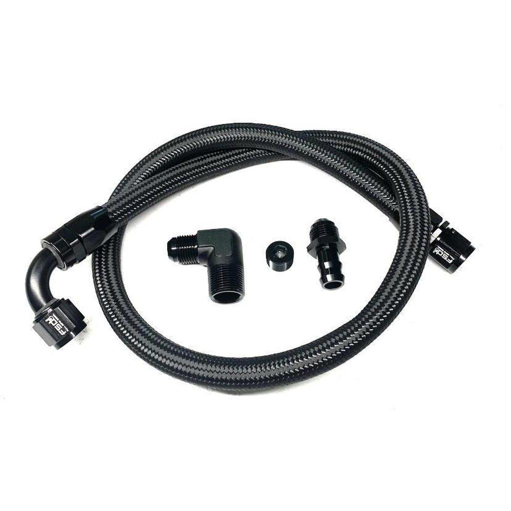 98.5-02 Dodge Cummins Lower Heater Hose Black Braided Full Send Diesel