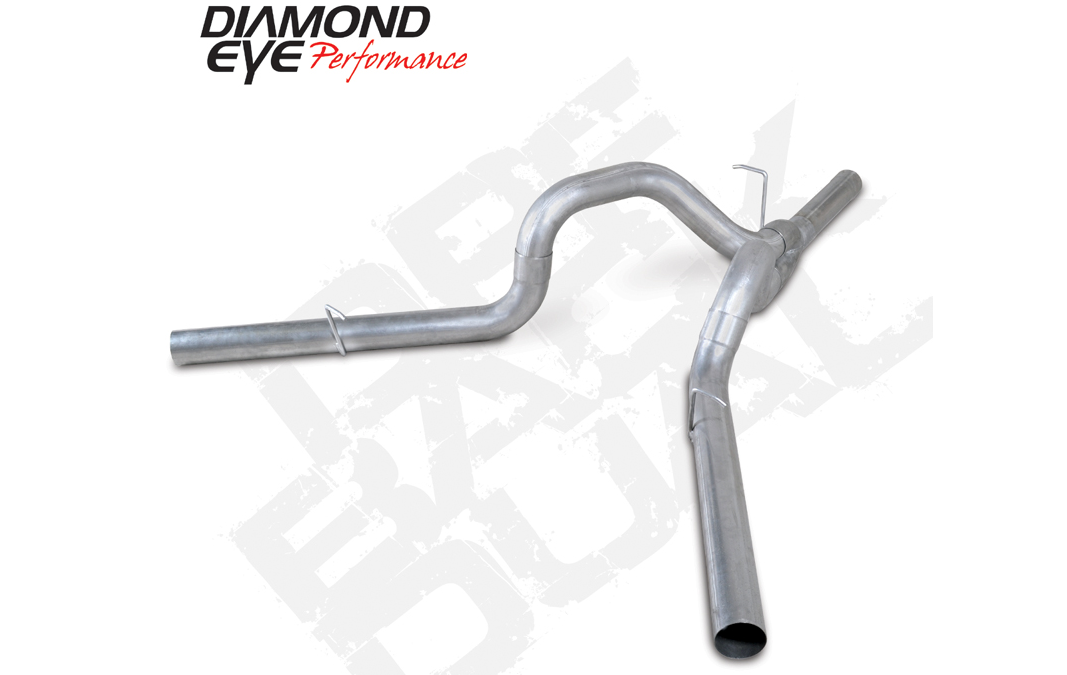 DPF Back Exhaust For 11-15 Silverado/Sierra 2500/3500 4 Inch Single In Dual Out Split Side Stainless Diamond Eye