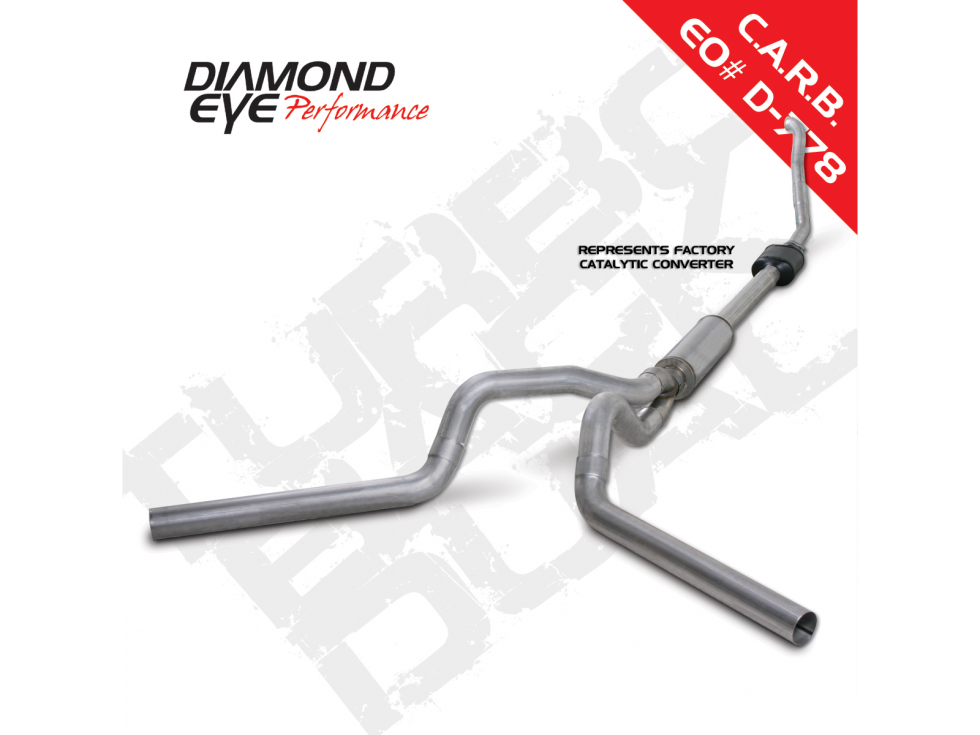 Turbo Back Exhaust 94-97.5 F250/F350 4 Inch Single In/Out Split Rear/Side With Muffler Aluminum Diamond Eye