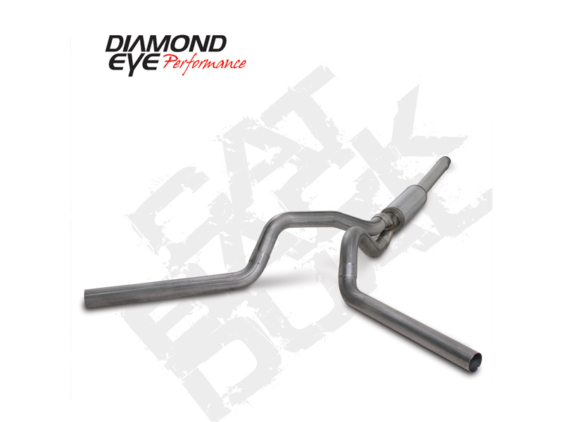 Cat Back Exhaust System 94-97.5 F250/F350 4 inch Single In/Out Split Rear/Side With Muffler Stainless Diamond Eye