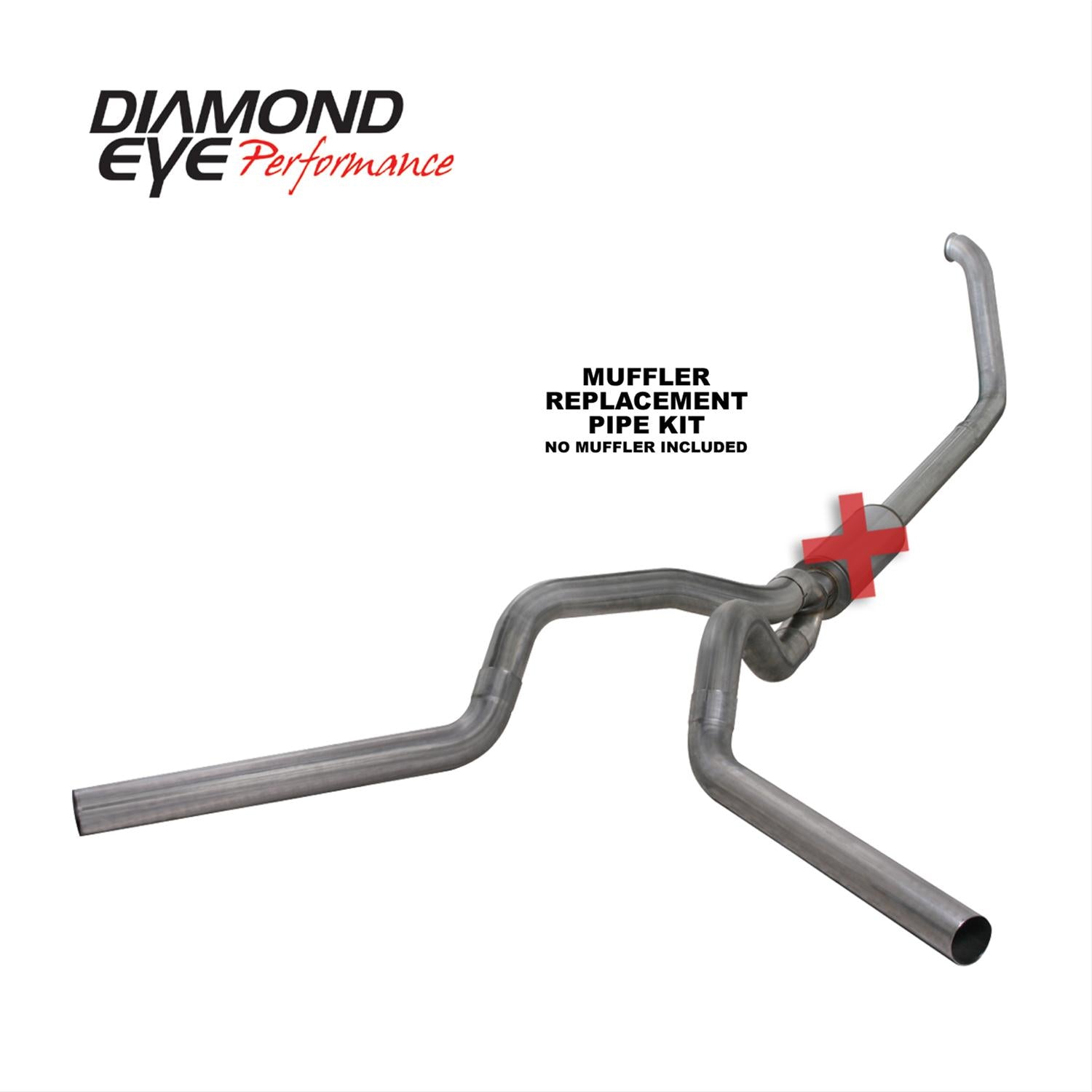 Turbo Back Exhaust 00-03.5 F250/F350 4 inch Single In/Out Split Rear/Side No Muffler Stainless Diamond Eye