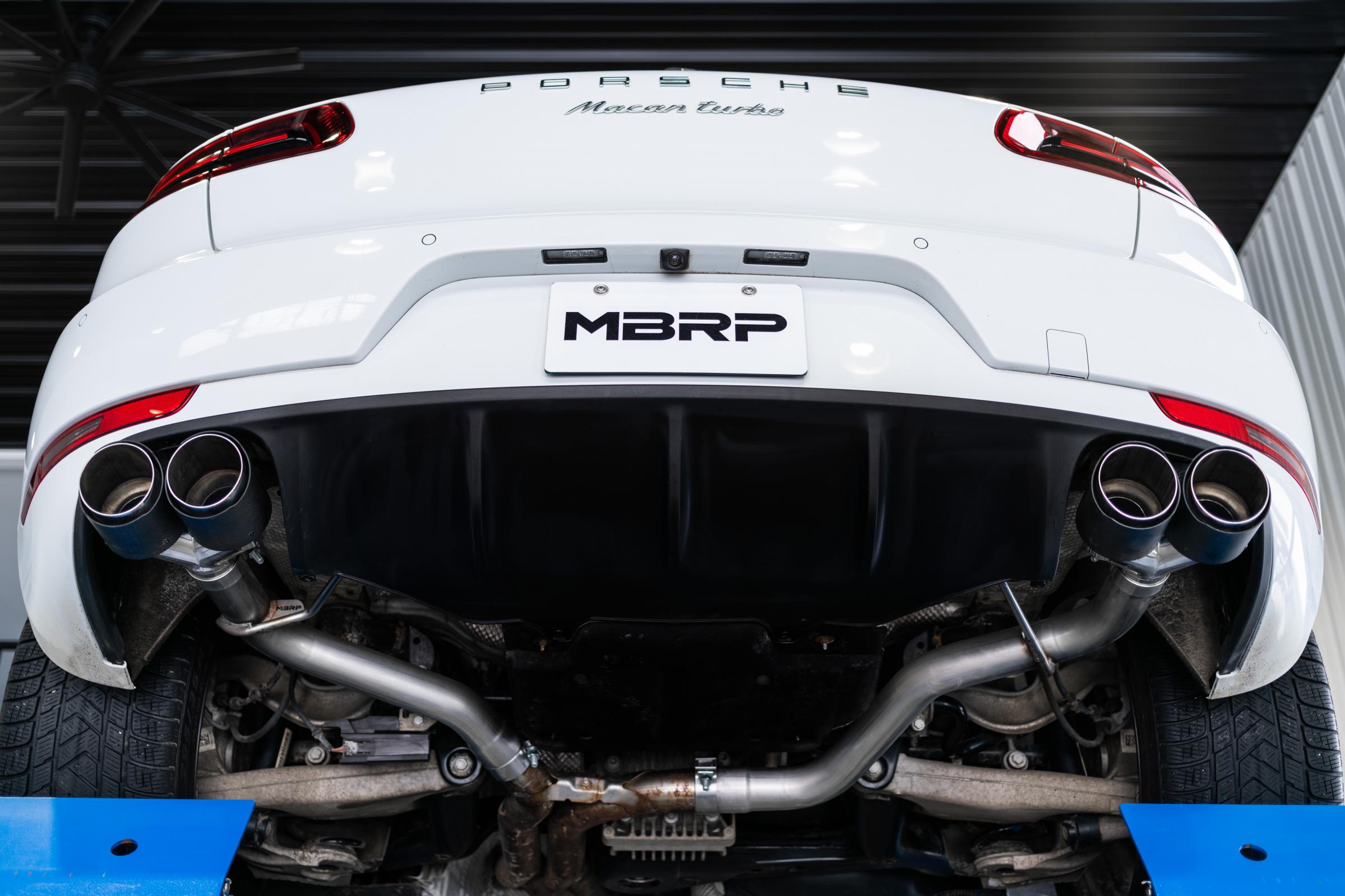 Porsche 2.5 Inch Axle Back Dual Split Rear Bypass Armor Pro Series Carbon Fiber Tips For 14-24 Porsche Macan MBRP