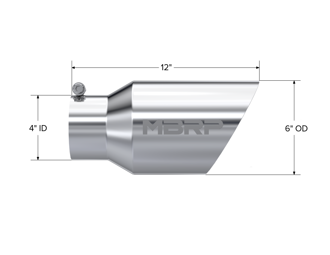 Exhaust Tail Pipe Tip 6 Inch O.D. Dual Wall Angled 4 Inch Inlet 12 Inch Length T304 Stainless Steel MBRP