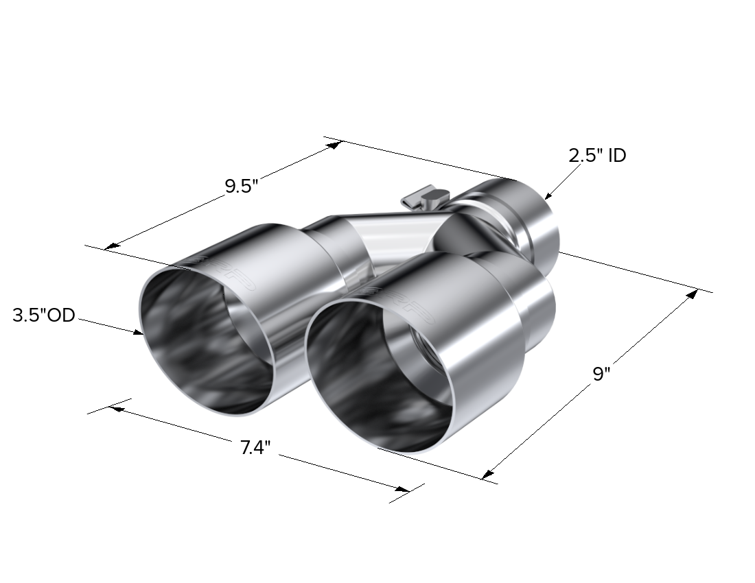 T304 Stainless Steel Tip 2.5 Inch ID Dual 3.5 Inch OD Out 9.5 Inch Length Single Wall MBRP